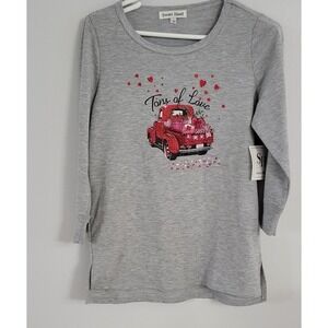 Sweet Hazel Women's 3/4 Sleeve Gray Valentine's Top Red Truck  S And M